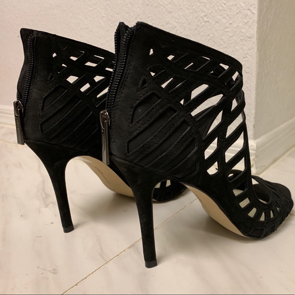NWT BCBG Black Suede Caged Sandals - Picture 6 of 7